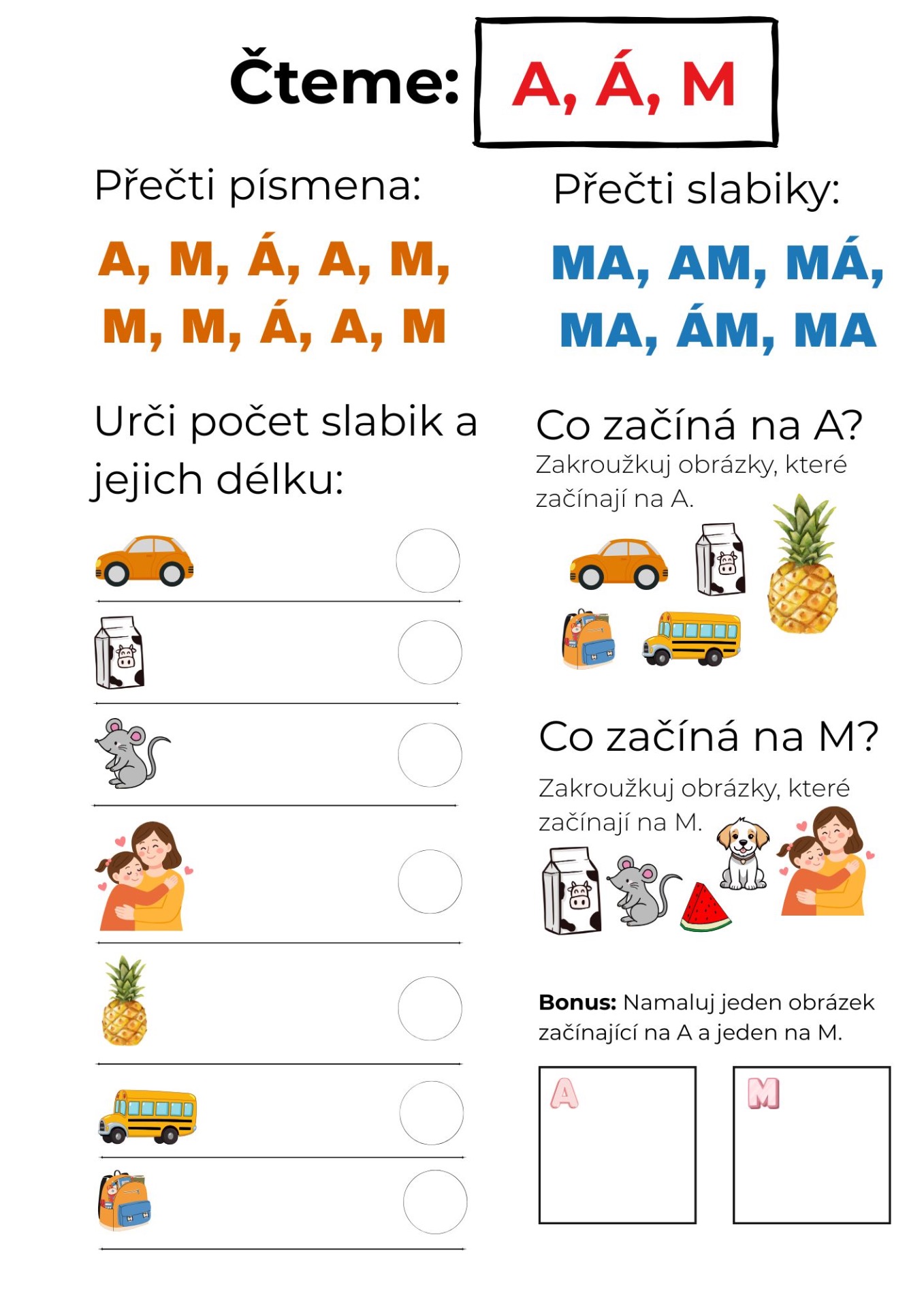Čteme A, Á, M